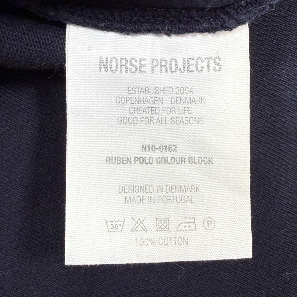 Norse Projects Medium Ruben Colour Block Long Sleeve Polo Shirt Navy White Mens - Picture 7 of 9